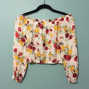 Long sleeved Floral off the Shoulder crop Top